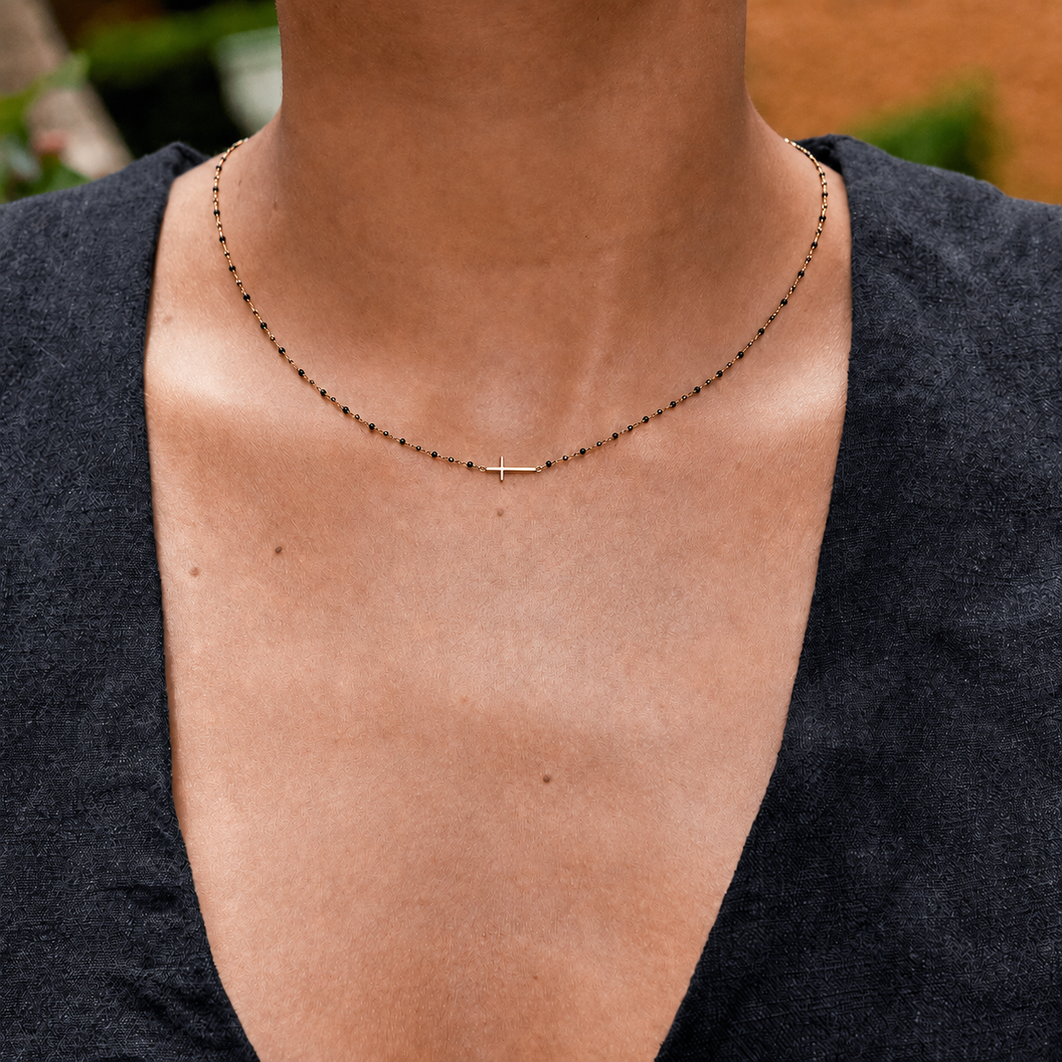 Beaded Side Cross Necklace